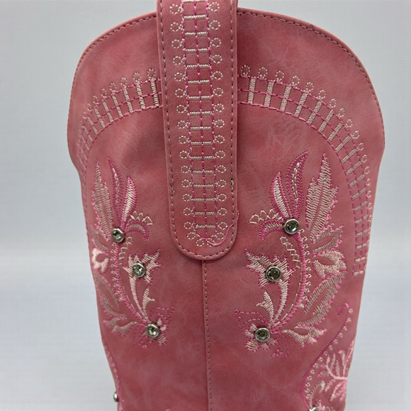 Wide Calf Pink Embroidered Rhinestone Cowboy Boots Knee High Snip Toe 8.5 NWB - Picture 11 of 16